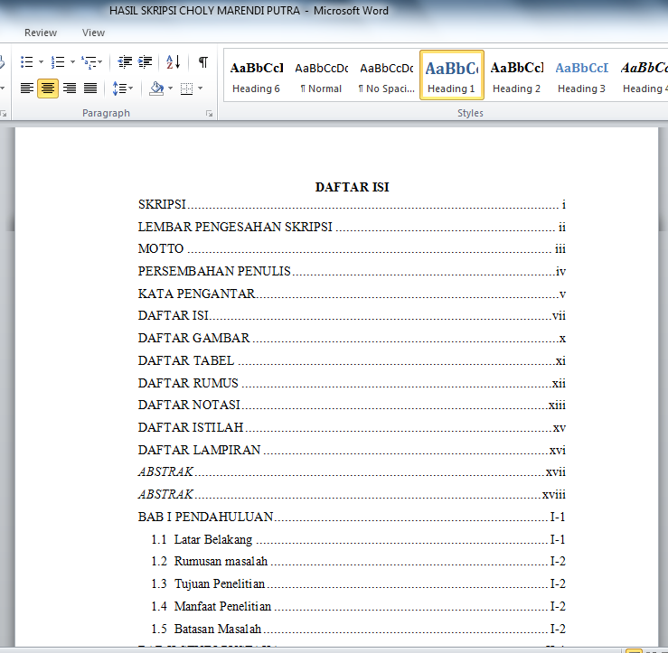 Cara Membuat Daftar Isi Otomatis Pada Microsoft Word 1001 Tutorial